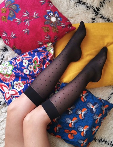 Les mi-bas parfaits - jambes légères, confortables, non comprimant, noirs avec motifs petits carrés