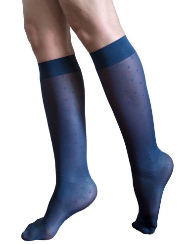 The perfect knee-highs - light legs, comfortable, non-compressive, stormy blue with little square pattern